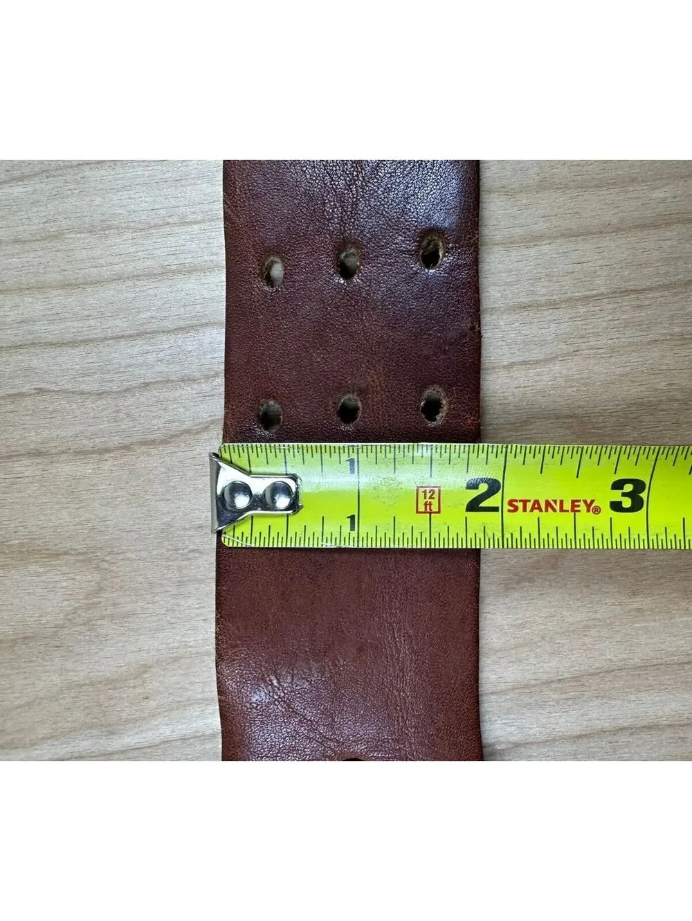 Vintage 80s Triple Prong Leather Belt heavy duty utility 1-7/8